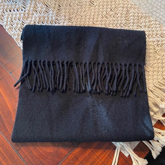 Christian Dior 100% lambswool black scarf unisex VINTAGE